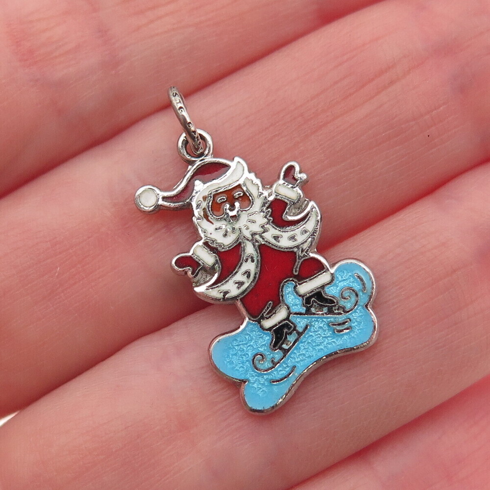 Danecraft 925 Sterling Silver Vintage Enamel Santa Ice Skate Mini Charm Pendant